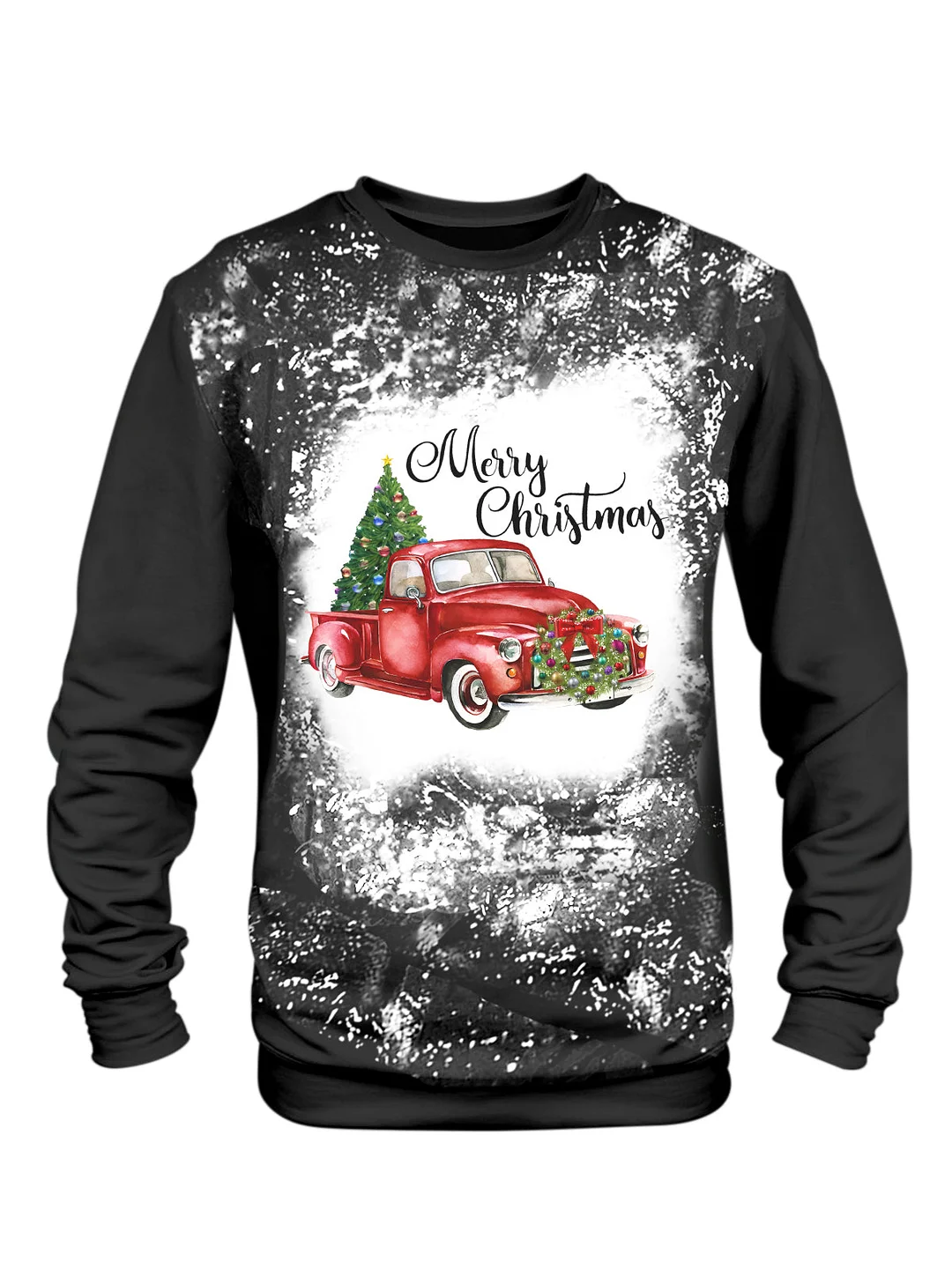 Merry Christmas Truck Print Tie Dye Long Sleeve Sweatshirt
