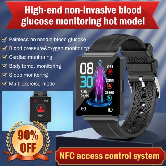 KS02 Non-Invasive Blood Glucose Test Smart Watch New Bluetooth Watch Built  in NFC for Android & iOS (Color : White)