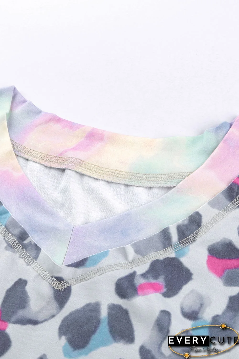 Leopard Tie-dye V Neck Sweatshirt