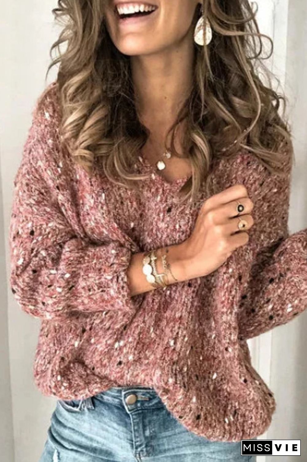 Solid Color Casual V-Neck Sweater