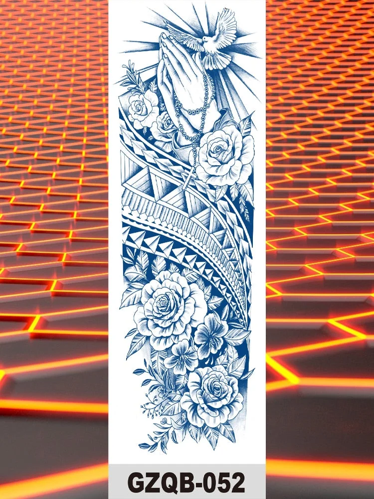 Temporary Flower Full Arm Waterproof Tattoo Stickers Banshee Warrior Crane Angel Lotus Juice Ink Men Women Girl Leg Fake Tatoo