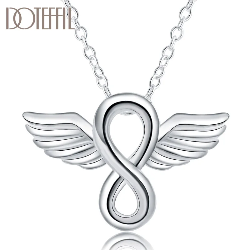 DOTEFFIL 925 Sterling Silver 18 Inches Angel Wings Pendant Necklace For Women Man Jewelry