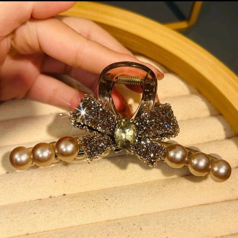 Women’s Minimalist Classic Style Color Block Alloy Inlay Crystal Pearl Hair Claws