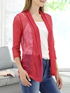 Vibrant V-Neck Crochet Cardigan - Elegant 3/4 Sleeve Mesh Slim Fit, Breathable, Casual, Comfortable, Women's Fashion Clothing for Daily Wear