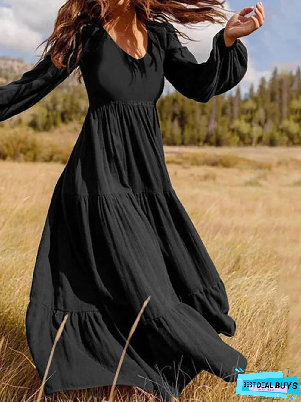 Women's Swing Dress Maxi Long Dress Long Sleeve Solid Color Patchwork Fall Hot Casual Black Green Brown