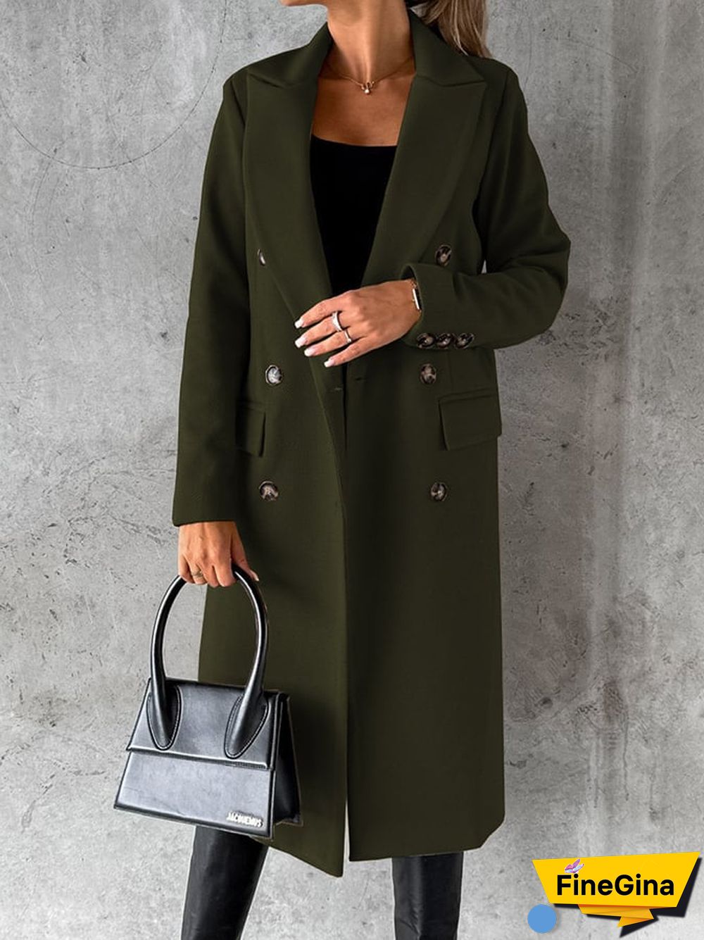 Fashion Lapel Double-Breasted Solid Color Long-Sleeved Coat Coat