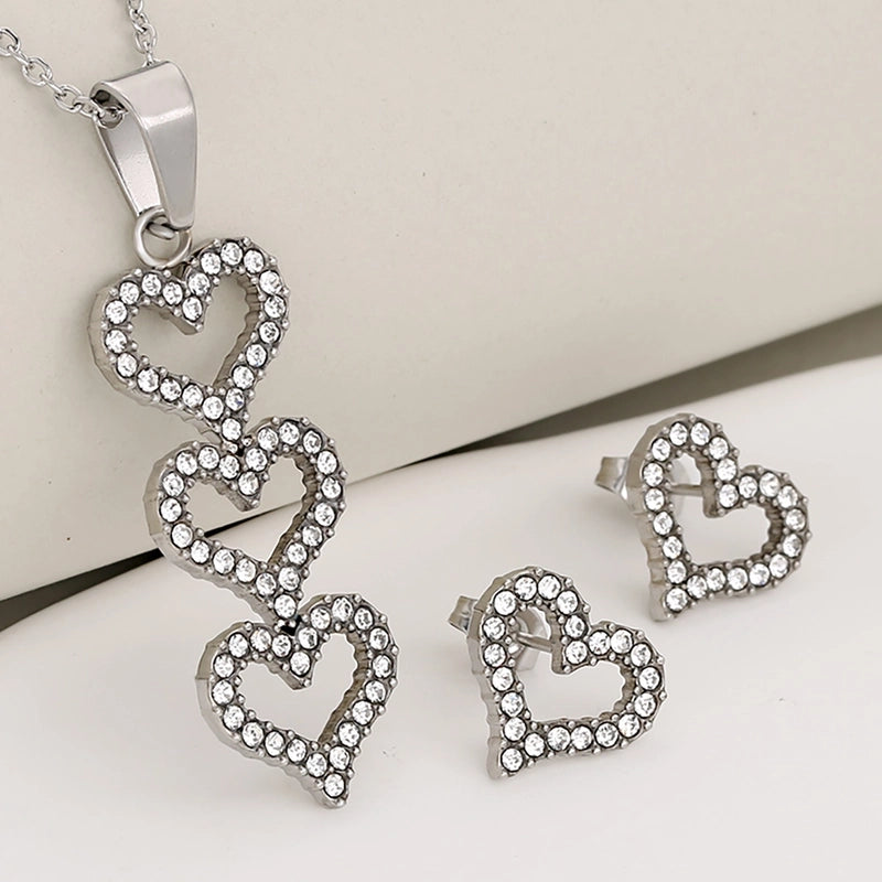 Luxurious Shiny Korean Style Circle Heart Shape 304 Stainless Steel Rhinestones 18K Gold Plated Polishing Plating Inlay Jewelry Set