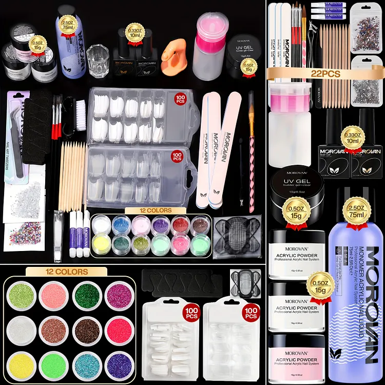 Eternal Youth - 3 Colors Acrylic Nail Kit with 30 Colors Glitter