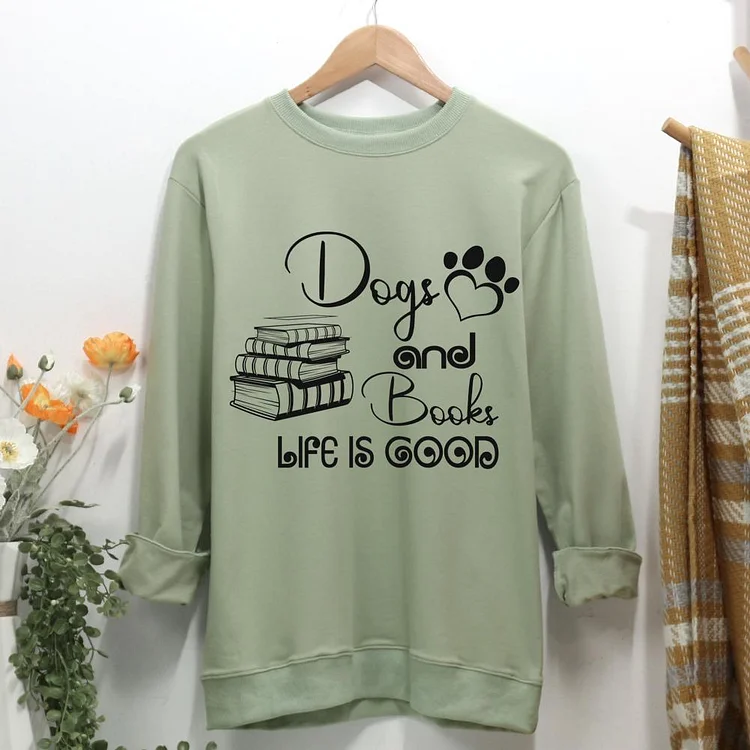 dogs and books life is good Women Casual Sweatshirt-0021339