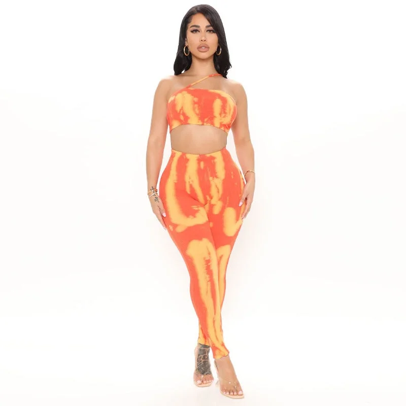 Hugcitar 2021 Sleeveless Slash Neck Ribbed Print Crop Top Pants 2 Pieces Set Bodycon Summer Sexy Women Streetwear Y2K Party
