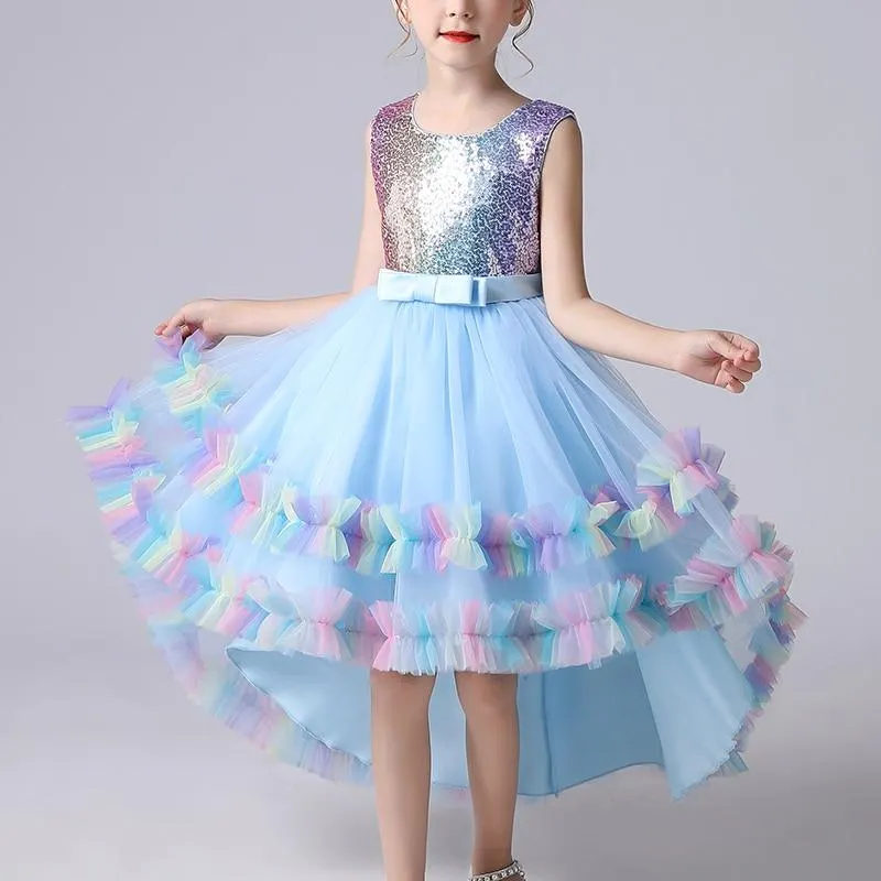 Kids Dress Girls Sequined Cake Skirt Wedding Party Tailing Elegant Princess Sleeveless Children Tutu Dresses
