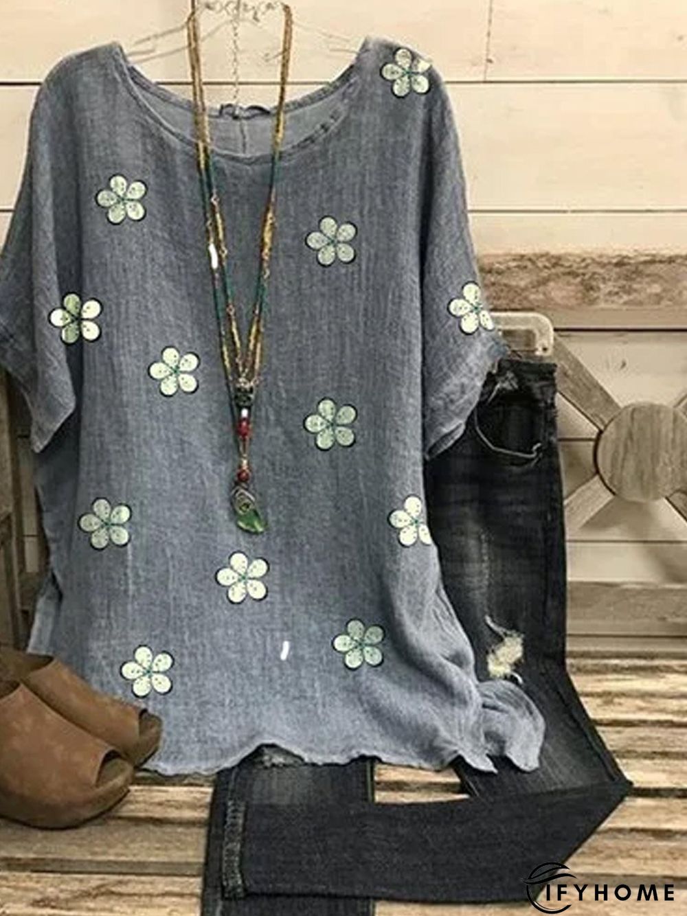 Gray Casual Patchwork Round Neck T-shirt | IFYHOME