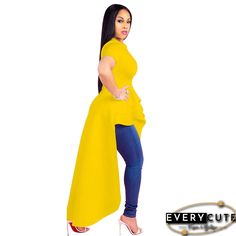 Yellow Ruffles Hem Short Front Evening Dress
