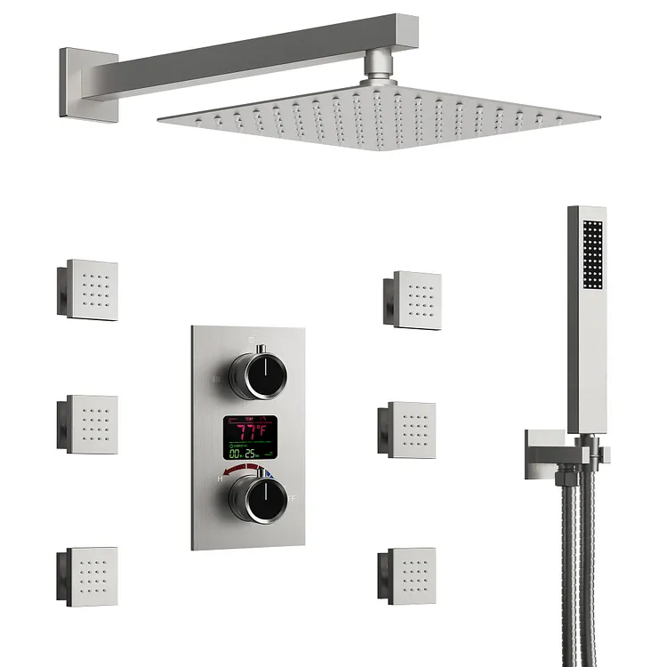 EVERSTEIN 12" Temperature Rain Shower System with LCD Display Brushed Nickel