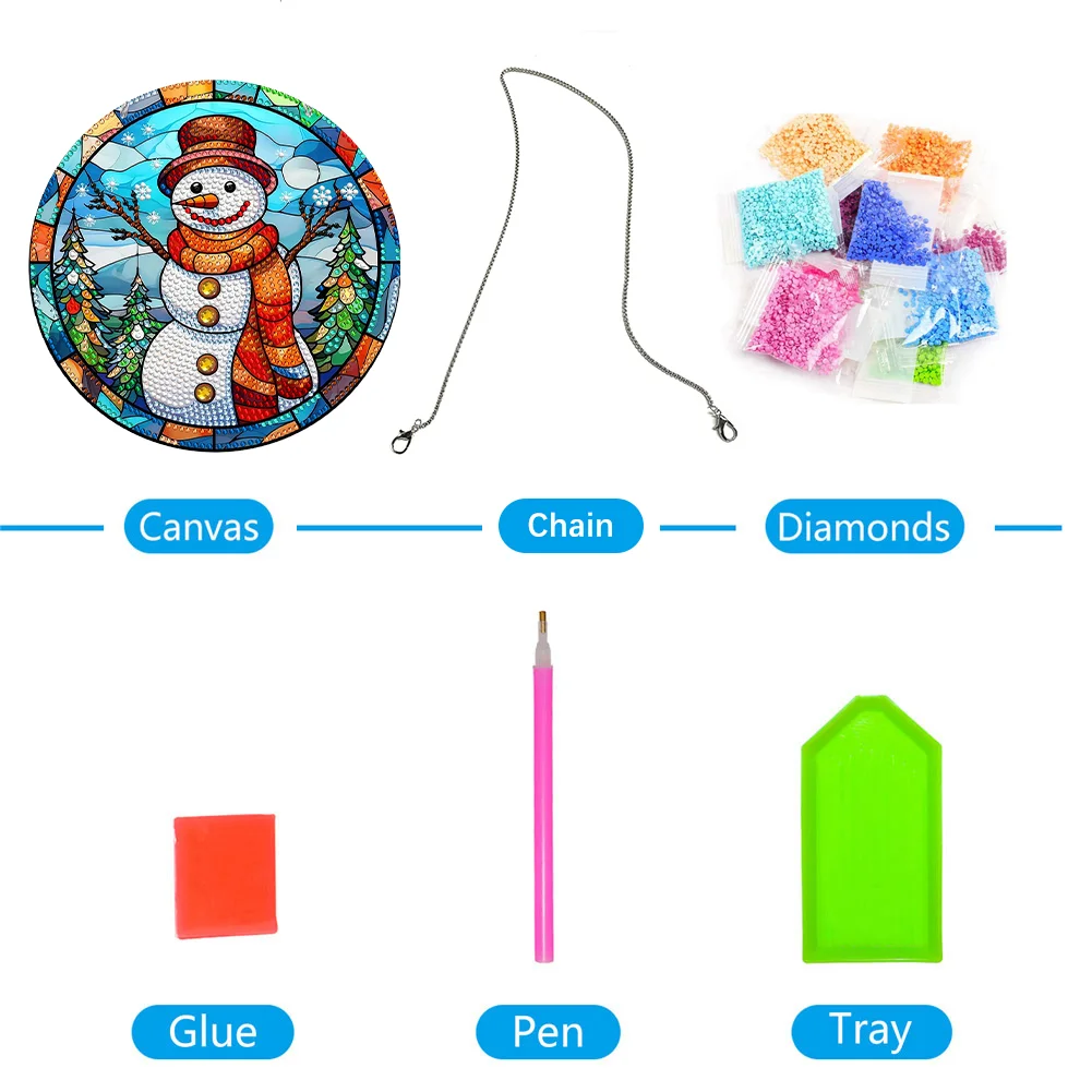 DIY Snowman Diamond Stained Glass Style Hanging Decoration Double Side Home Garden Decoration