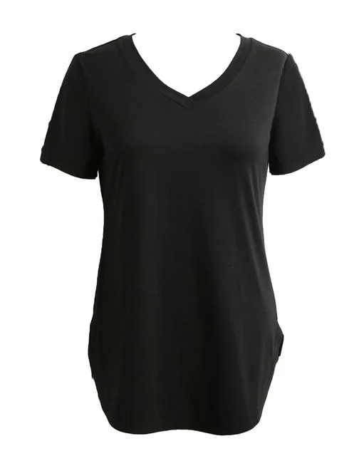 Women's T-shirt Plus Size Tee Basic Shirts Women Solid V Neck Short Sleeve Tops
