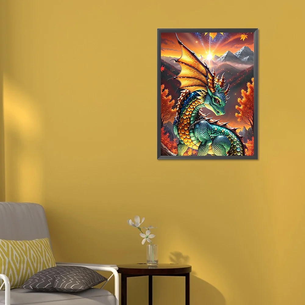 Dragon And Sunrise 30*40CM (Canvas) Full Round Drill Diamond Painting