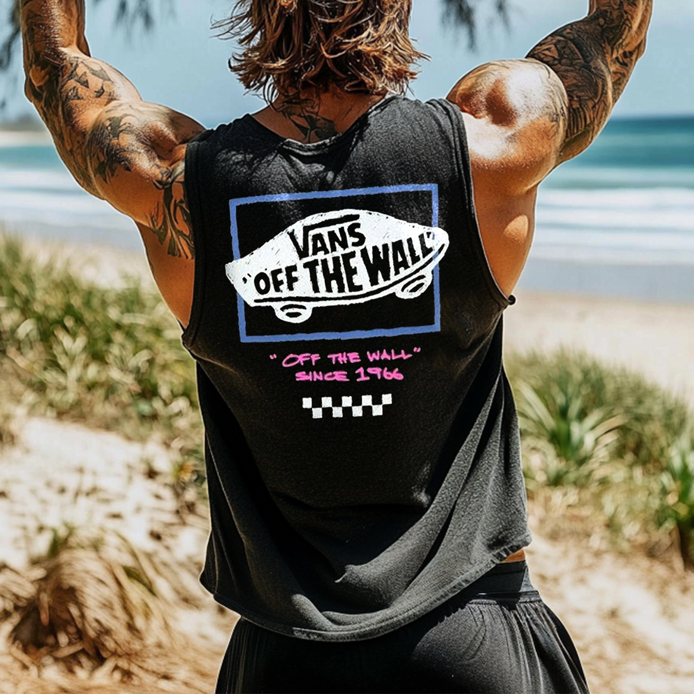Men's Vintage Surfing Oversized Print Tank Top / TECHWEAR CLUB / Techwear