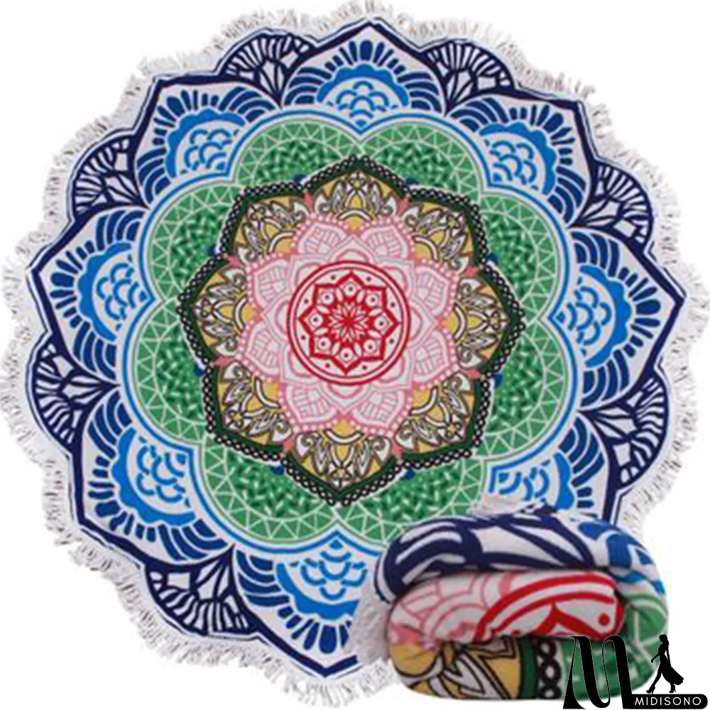 MidiSono - Green Casual Party Print Tassel Patchwork Beach Mat