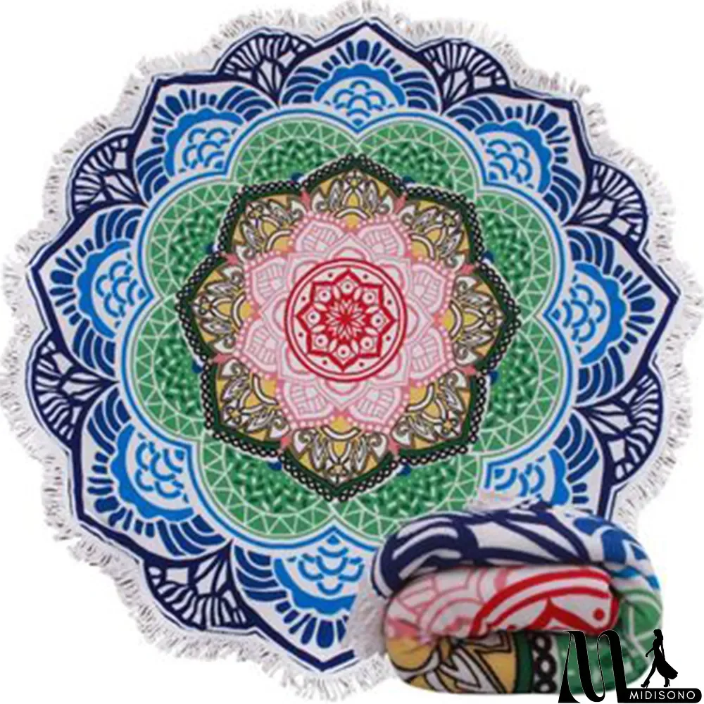 MidiSono - Green Casual Party Print Tassel Patchwork Beach Mat