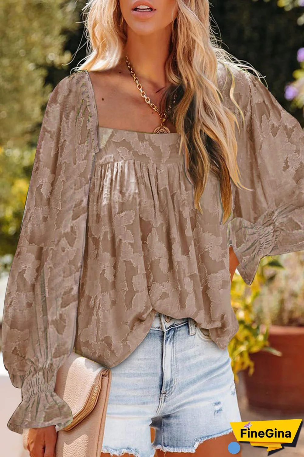 Fashion Elegant Print Patchwork Square Collar Tops(3 Colors)