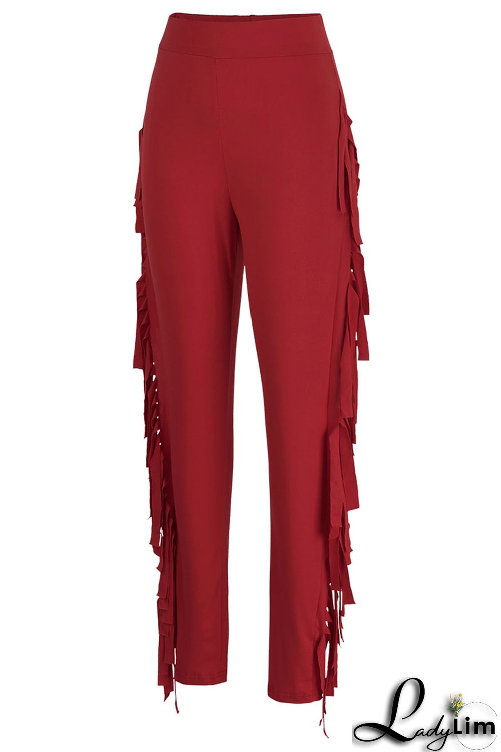 Black Fashion Casual Solid Tassel Regular High Waist Pencil Trousers