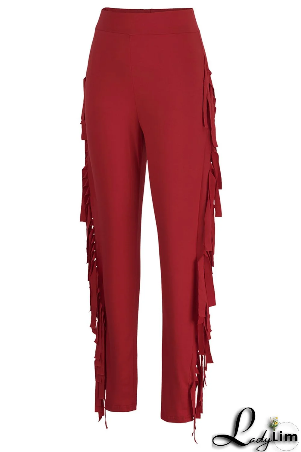 Black Fashion Casual Solid Tassel Regular High Waist Pencil Trousers