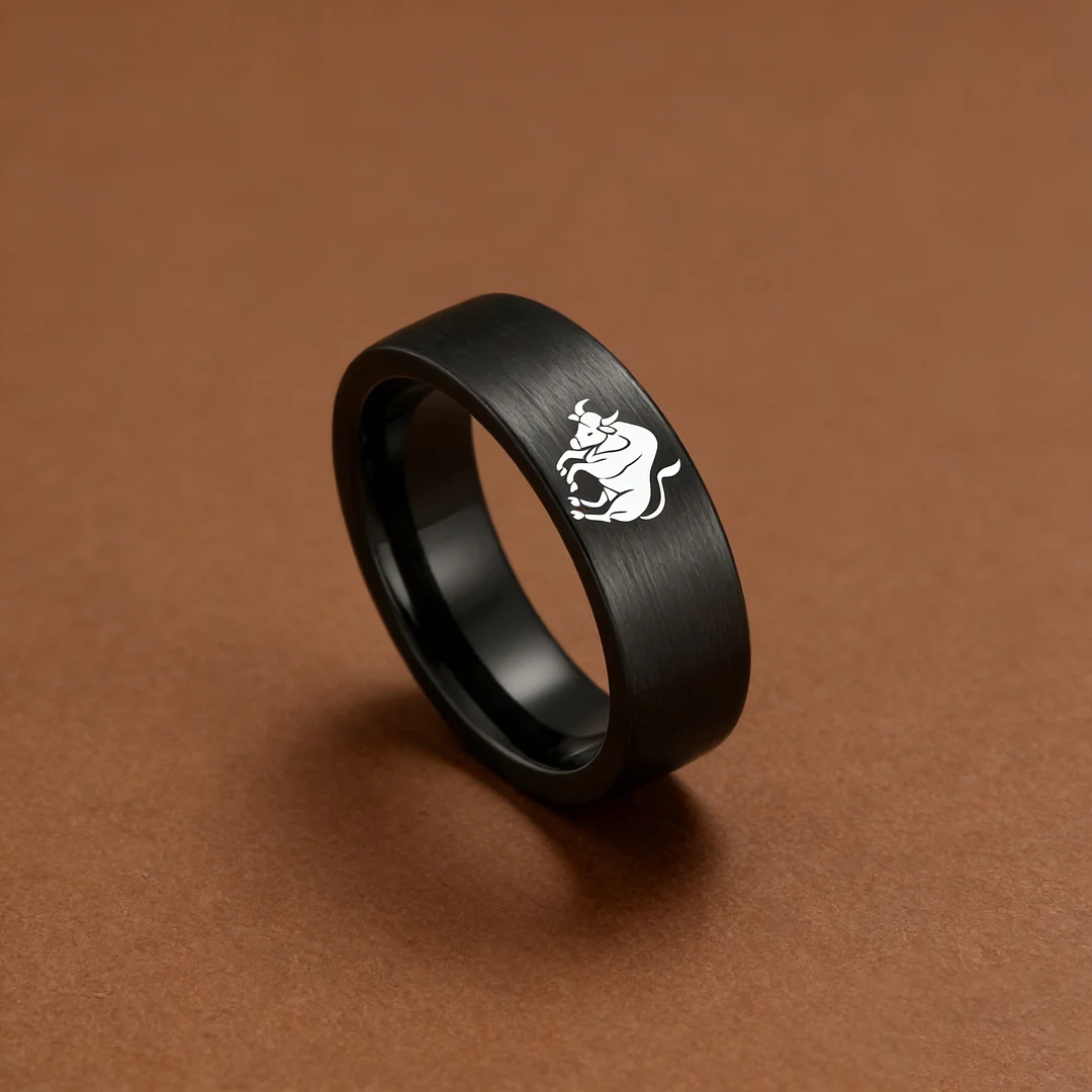 Taurus Tungsten Carbide Ring Black Flat Wedding Bands Comfort Fit Men and Women 4MM 6MM 8MM