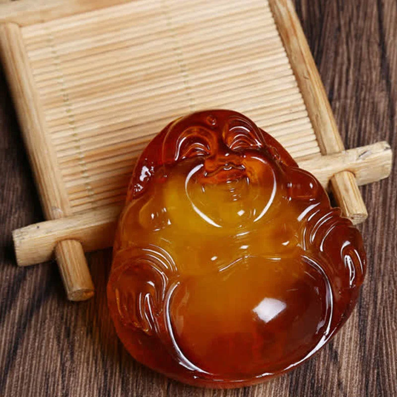 Laughing Buddha Amber Confidence Necklace Pendant