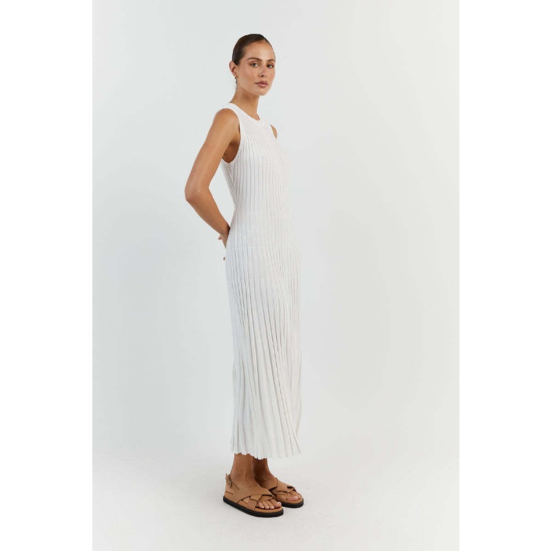 Ootddress Knitwear White Casual Long Dress For Women Sleeveless High Waist Slim Strapless Loose Dress Solid Basic Ladies Maxi Dress