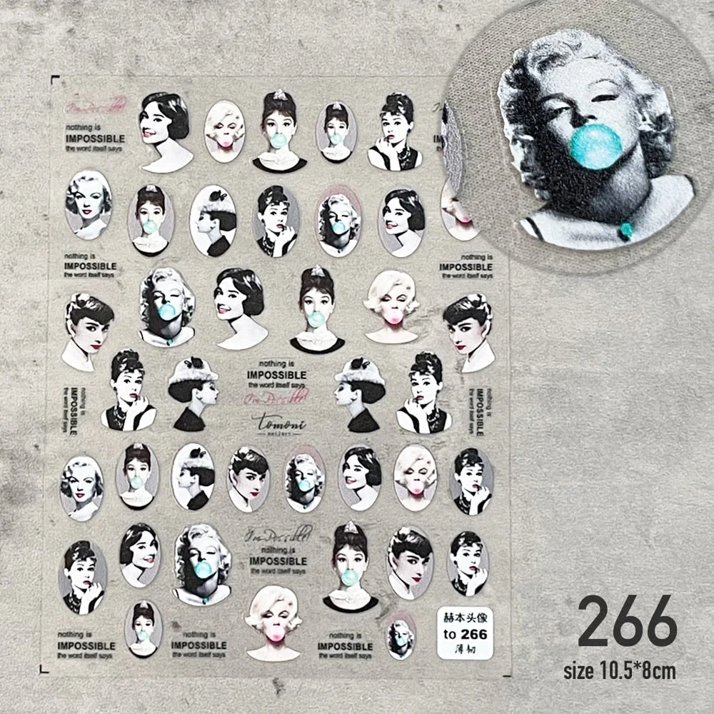 Nail Art Sticker water decal decorations Beauty Woman Marilyn Monroe Audrey Hepburn DIY Watermark Decals Nail Art Sticker