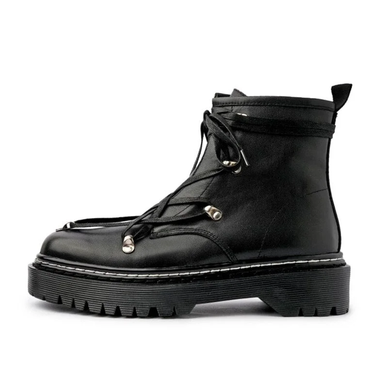 Women's Ankle Boots Lace-Up Zipper-Sid Sewing Flat Platform Plush In Female Shoes Warmest Office Lady Non-Slip Sexy Women Boots