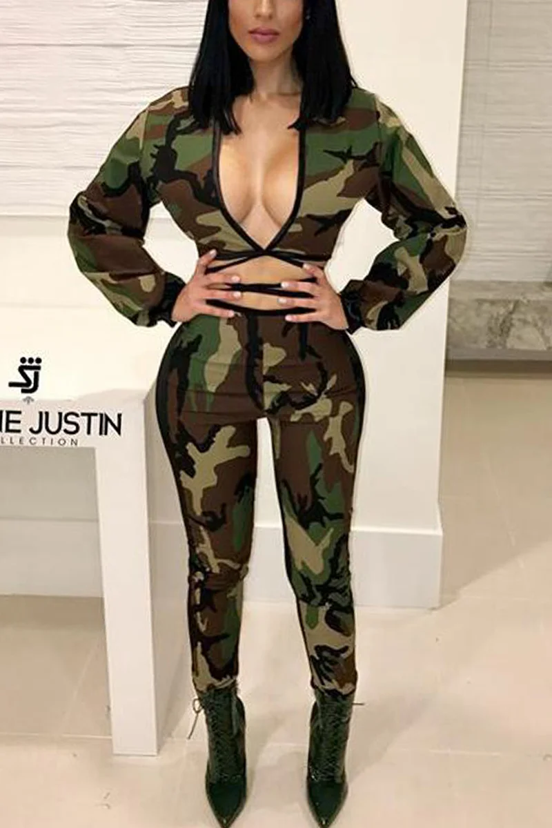 Camouflage Fashion Sexy Print Multicolor Two-piece Set | EGEMISS