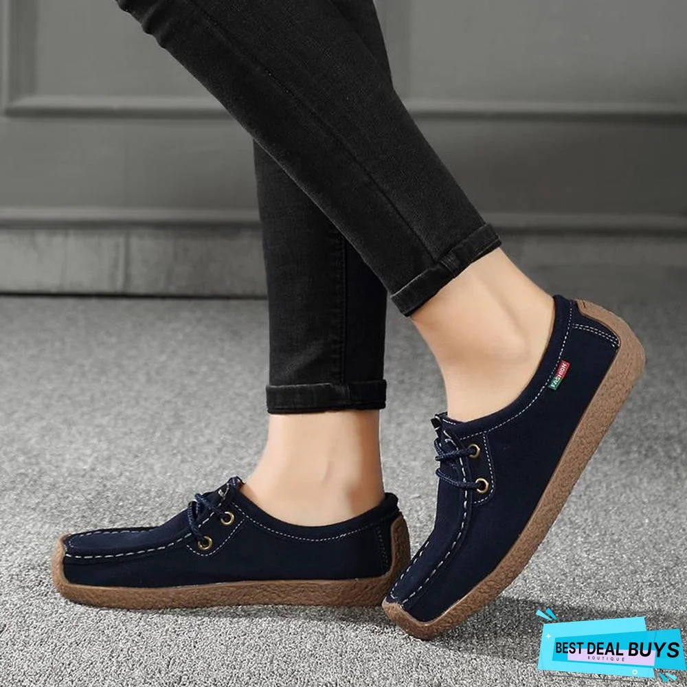 Women PU Leather Loafers Lace Up Folding Moccasins Foldable Casual Flats Shoes