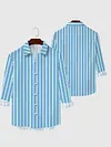 Stylish Blue Vertical Stripes Pattern Printing Men's Long Sleeve Shirt