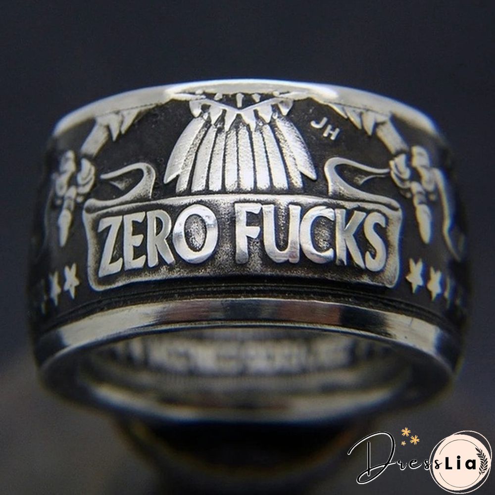 Men's fashion accessories 925 sterling silver hip hop unisex jewelry men's Viking punk skull ring vintage Morgan silver coin engraved with " No Fxxk America"" ring men's antique punk collection jewelry 7-13"
