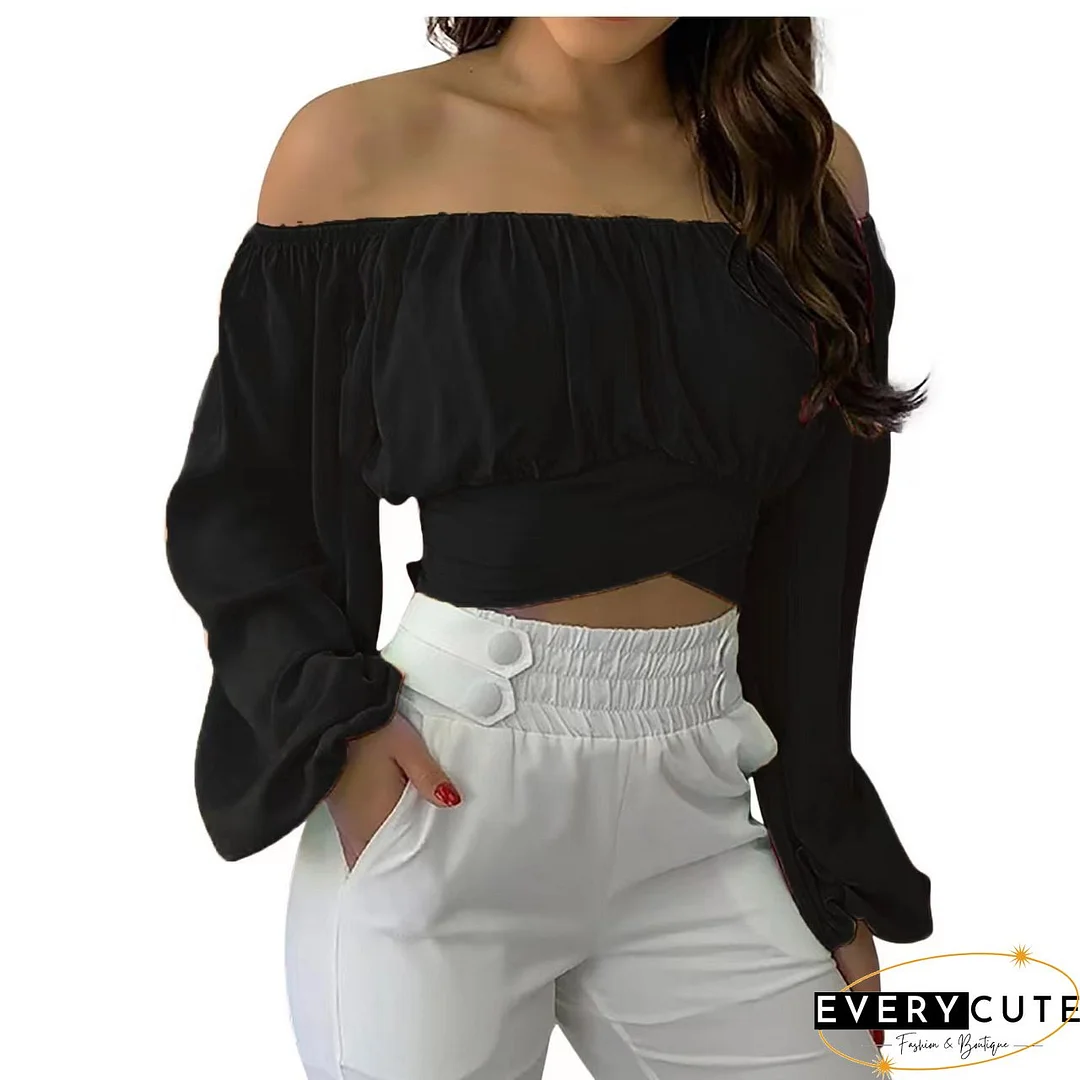 Red Long Sleeve Off Shoulder Crop Tops