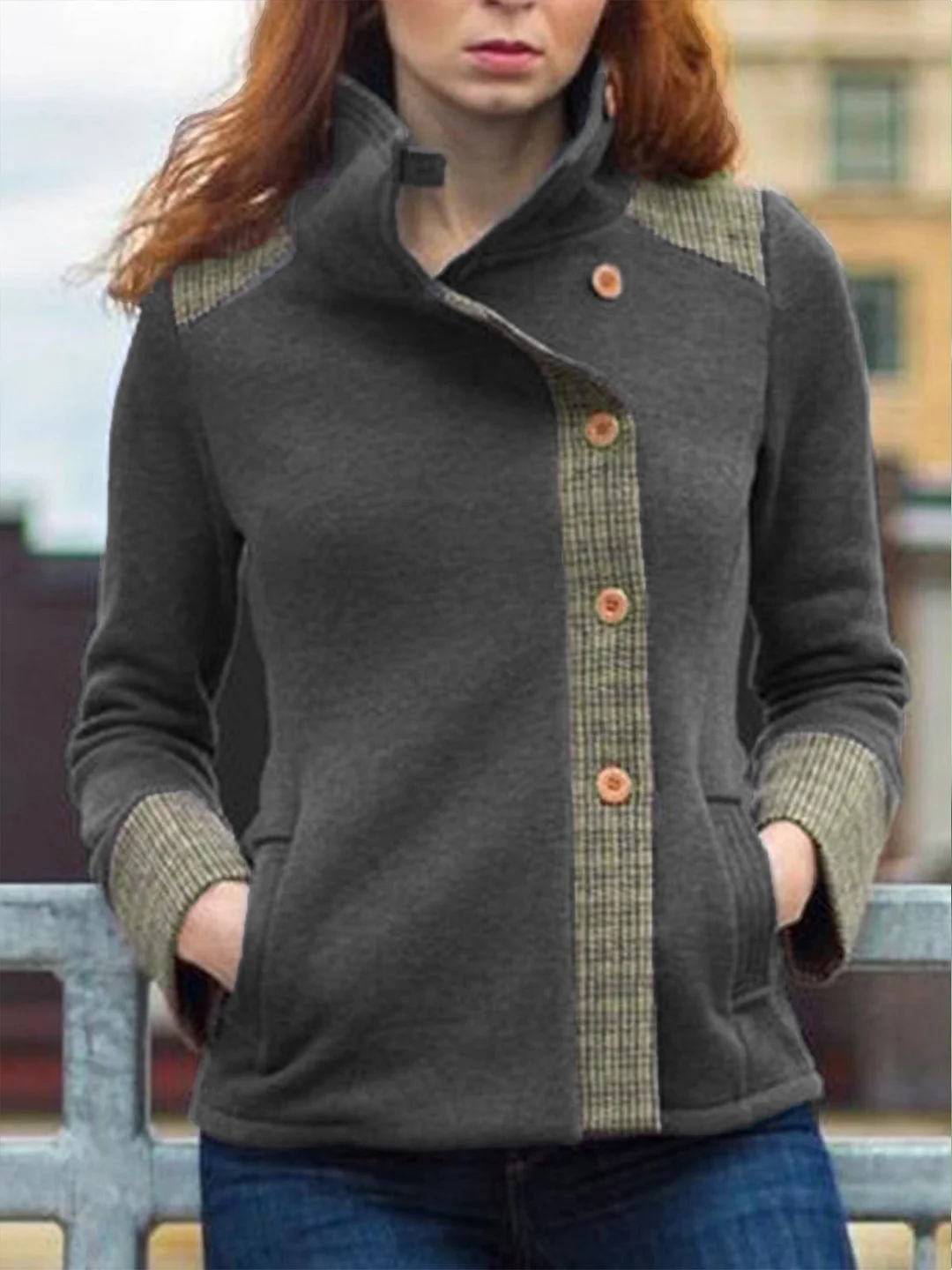 Plus size thick warm side Buttoned Casual Jacket
