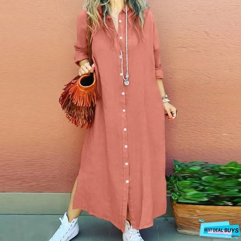 Women's Dresses, Cotton and Linen Shirts, Long Dresses, Japanese and Korean Casual Long Sleeved Cardigan Dresses