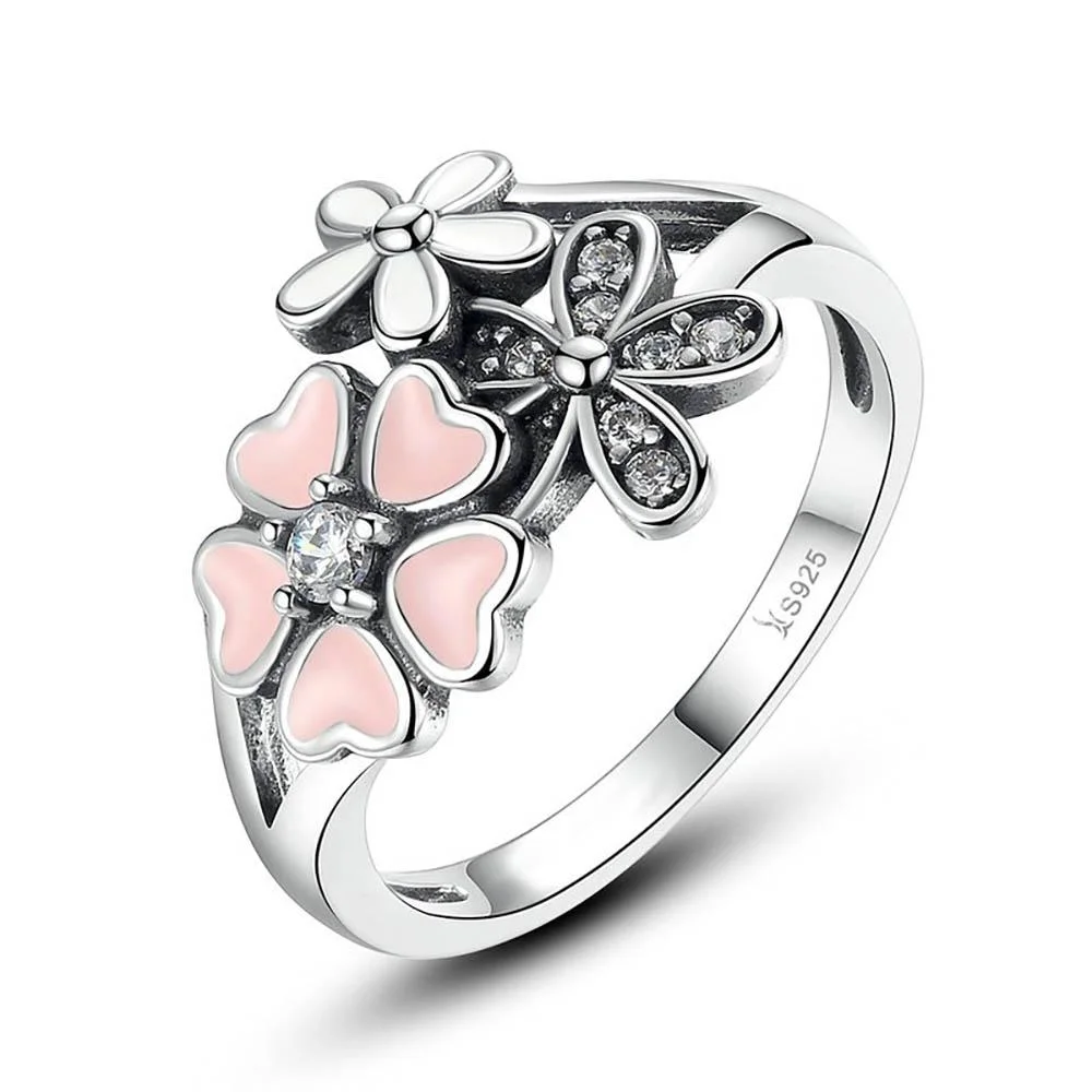 Fun and Elegant Pink and Silver Floral Ring