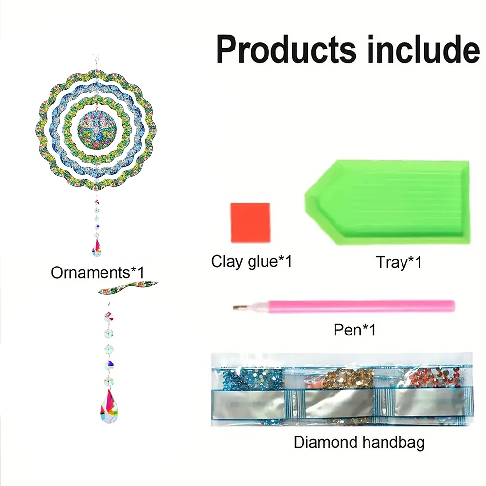 DIY Diamond Painting Rotating Wind Chime Diamond Art Hanging Pendant (Rabbit)
