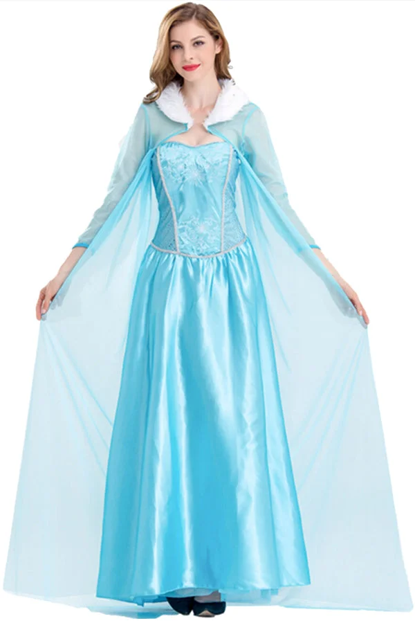 Sexy Elegant Frozen Elsa Halloween Costumes With Cloak-elleschic