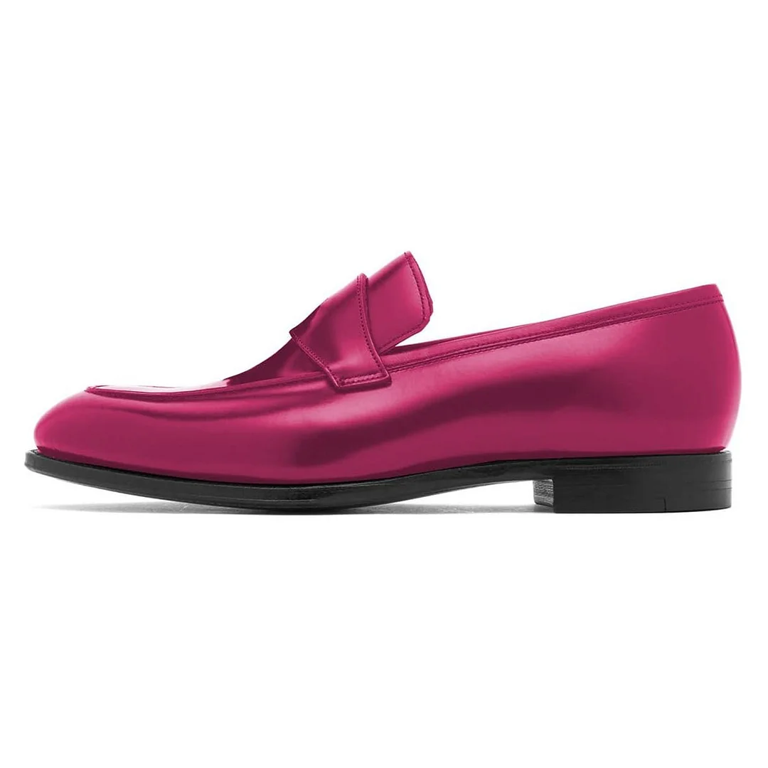 Fashion Metallic Fuchsia Closed Toe Women's Loafers with Flat Heel