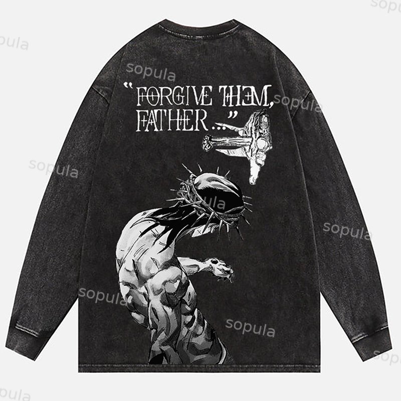 Sopula Men's Forgive Them Father Graphic Washed T-Shirt
