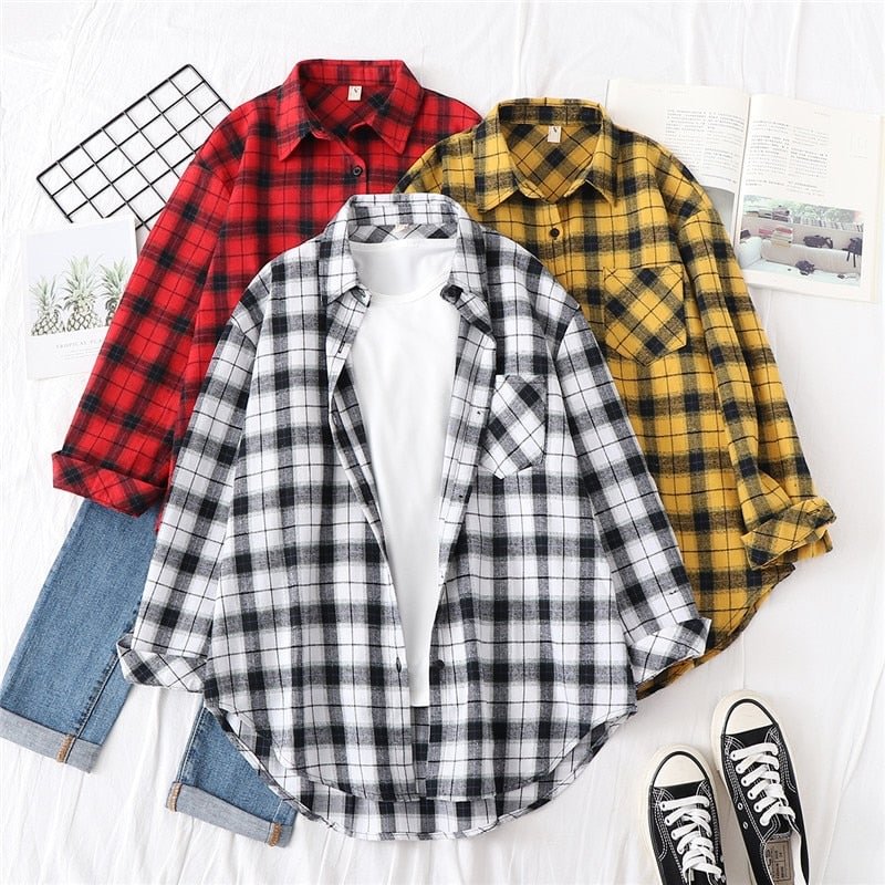 Women Blouses Shirts Womens Tops And Blouses 2020 Womenswear Long Sleeve Clothing Button Up Down Shirt Plaid Korean Female New