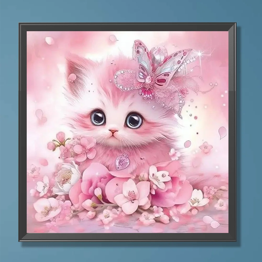 Diamond Painting - Full Round Drill - Pink Cute Cat(Canvas|30*30cm)