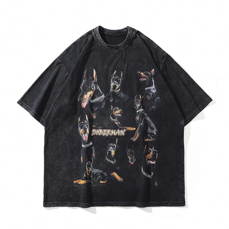 Vintage Oversized Doberman Print Washed T-Shirt SOPULA