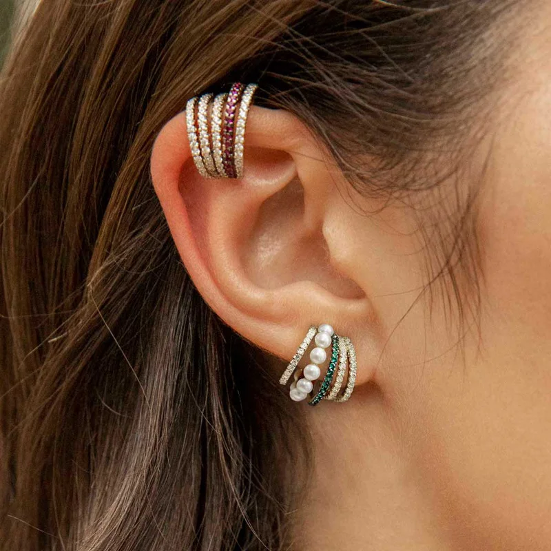 Fashionable and simple personality multi-layer hollowed-out colored diamond ear clip