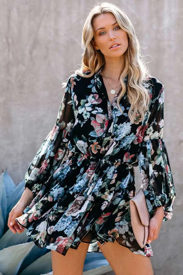 Fashion Floral Print Shirt Dress