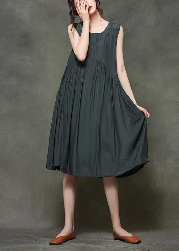 Art Grey U Neck Cotton Sleeveless Maxi Dresses